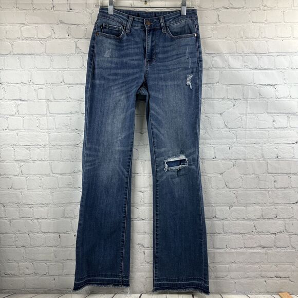 Judy Blue Jeans Womens 5/27 Mid Rise Bootcut Fit Fringe Hem - Picture 2 of 11